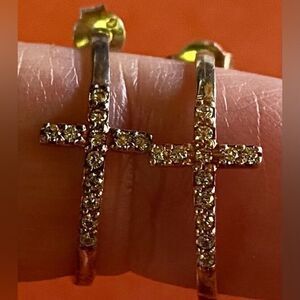 Women’s Earrings Sterling Silver 925 Crosses Pierced Religious Hoops